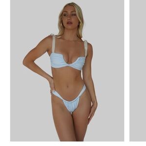 Blue bikini with skirt coverup